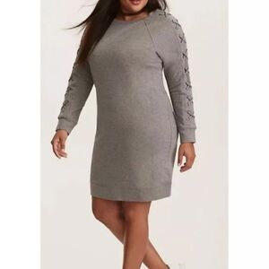 Torrid Gray French Terry Knit Lace-Up Sleeve Sweatshirt Dress 2X